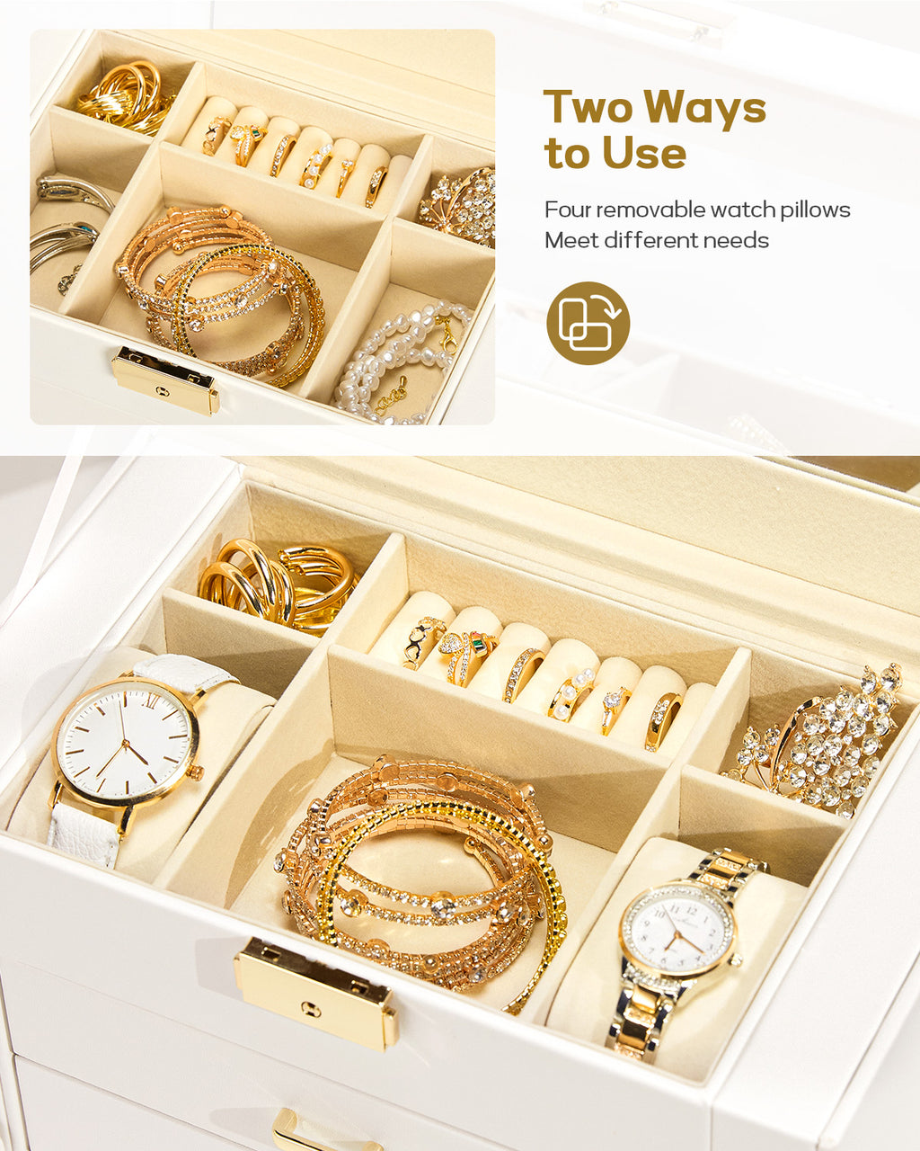 Homde Large Jewelry and Watch Box with Mirror, Lock and 4 Drawers-Homde