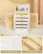 Homde Large Jewelry and Watch Box with Mirror, Lock and 4 Drawers-Homde