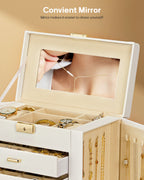 Homde Large Jewelry and Watch Box with Mirror, Lock and 4 Drawers-Homde