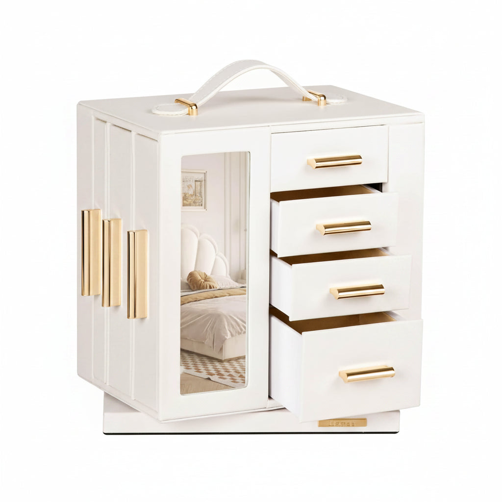 Homde 360° Rotating Jewelry Box with Mirror, 7 Drawers and Necklace Hooks-1