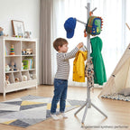 Homde Kids Wooden Coat Rack Stand with 9 Hooks and Adjustable Height-Homde
