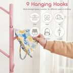 Homde Kids Wooden Coat Rack Stand with 9 Hooks and Adjustable Height-Homde