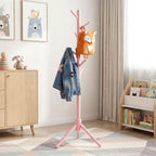 Homde Kids Wooden Coat Rack Stand with 9 Hooks and Adjustable Height-Homde