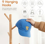 Homde Kids Wooden Coat Rack Stand with 9 Hooks and Adjustable Height-Homde
