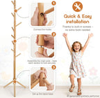 Homde Kids Wooden Coat Rack Stand with 9 Hooks and Adjustable Height-Homde