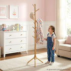 Homde Kids Wooden Coat Rack Stand with 9 Hooks and Adjustable Height-Homde
