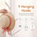 Homde Kids Wooden Coat Rack Stand with 9 Hooks and Adjustable Height-Homde