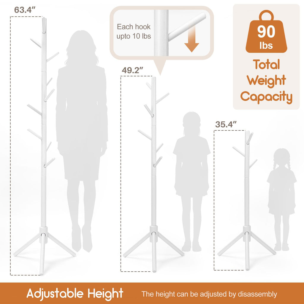Homde Kids Wooden Coat Rack Stand with 9 Hooks and Adjustable Height-Homde
