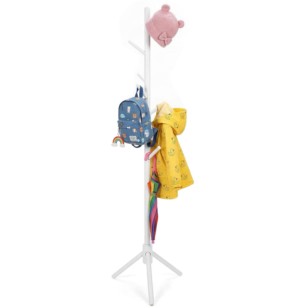 Homde Kids Wooden Coat Rack Stand with 9 Hooks and Adjustable Height-Homde