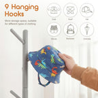 Homde Kids Wooden Coat Rack Stand with 9 Hooks and Adjustable Height-Homde
