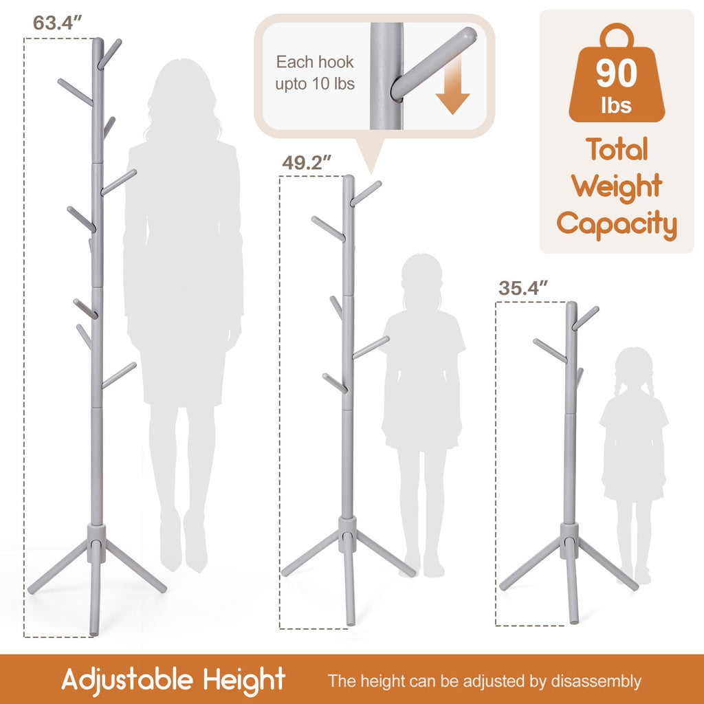 Homde Kids Wooden Coat Rack Stand with 9 Hooks and Adjustable Height-Homde