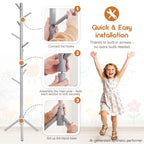 Homde Kids Wooden Coat Rack Stand with 9 Hooks and Adjustable Height-Homde