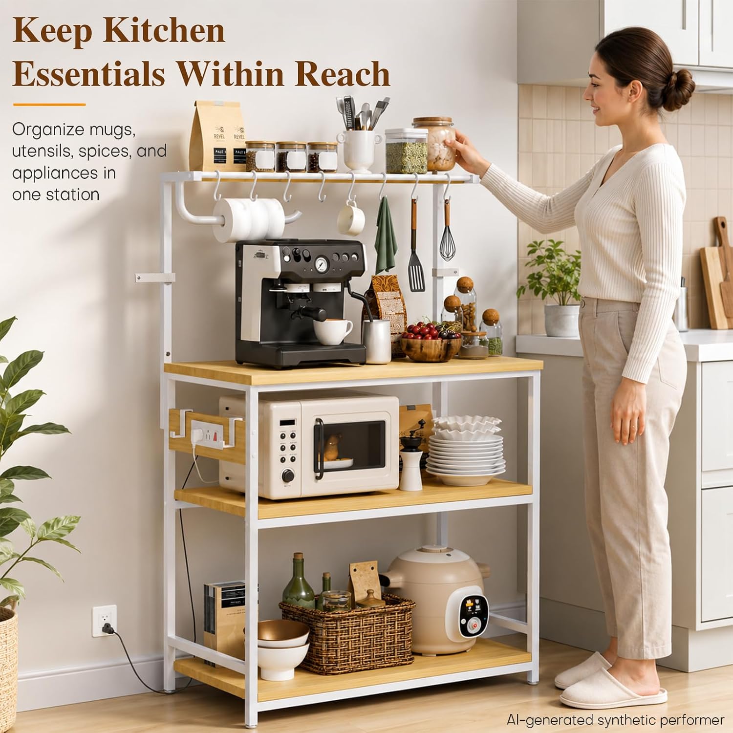 Homde 4-Tier Kitchen Bakers Rack with Power Outlet and Microwave Stand-12