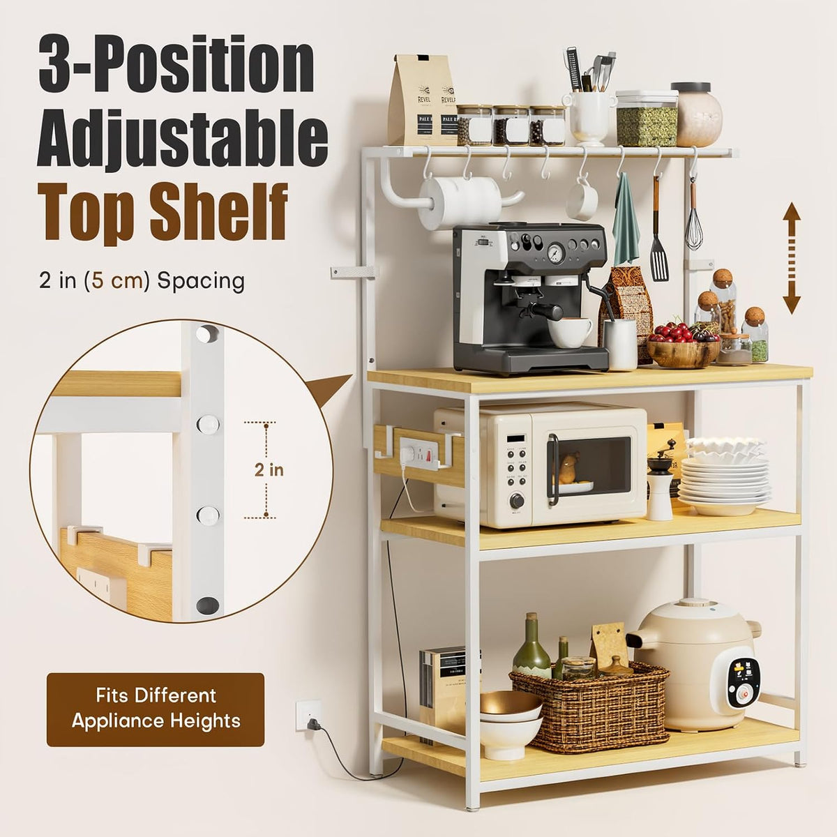 Homde 4-Tier Kitchen Bakers Rack with Power Outlet and Microwave Stand-13