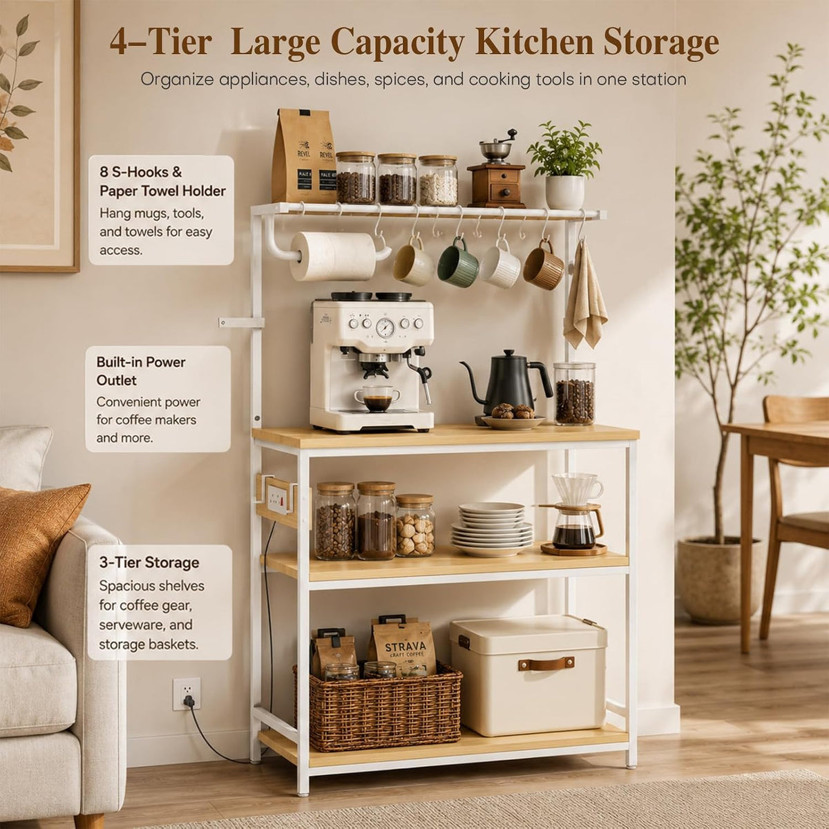 Homde 4-Tier Kitchen Bakers Rack with Power Outlet and Microwave Stand-14