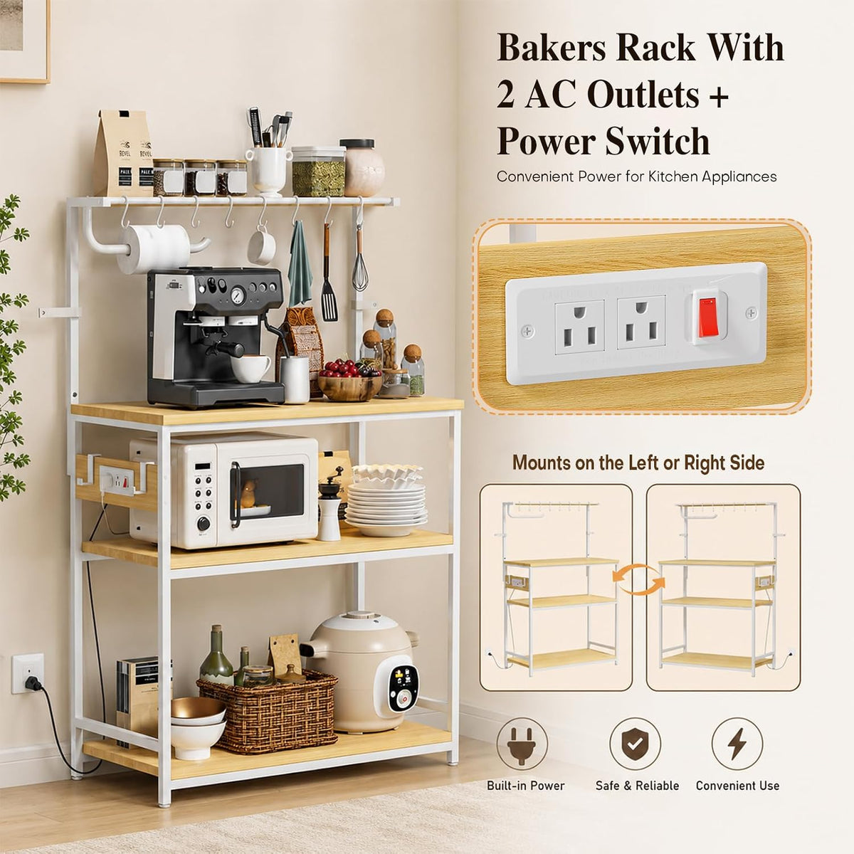 Homde 4-Tier Kitchen Bakers Rack with Power Outlet and Microwave Stand-16