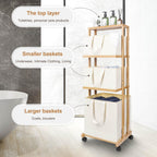 Homde 3-Tier Bamboo Laundry Basket with Wheels and Removable Hampers-Black-5-Homde