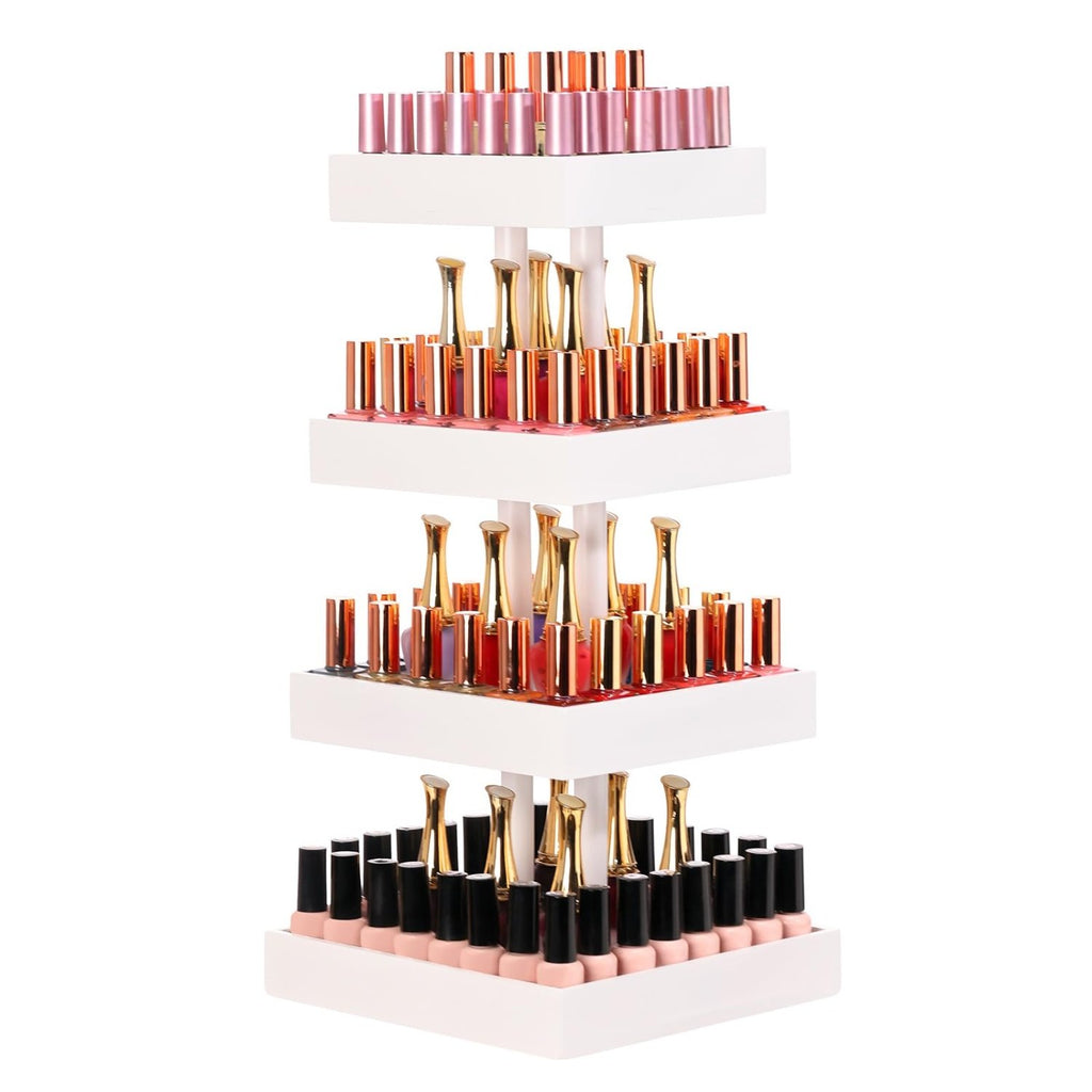 Homde 360° Rotating Nail Polish Organizer, 4-Tier Bamboo Display Rack-White-3-Homde