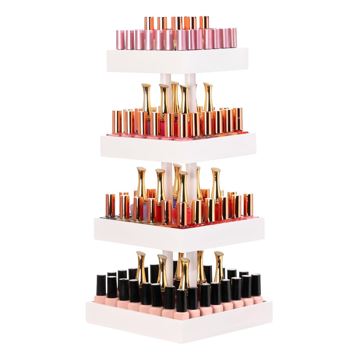 Homde 360° Rotating Nail Polish Organizer, 4-Tier Bamboo Display Rack-White-3-Homde