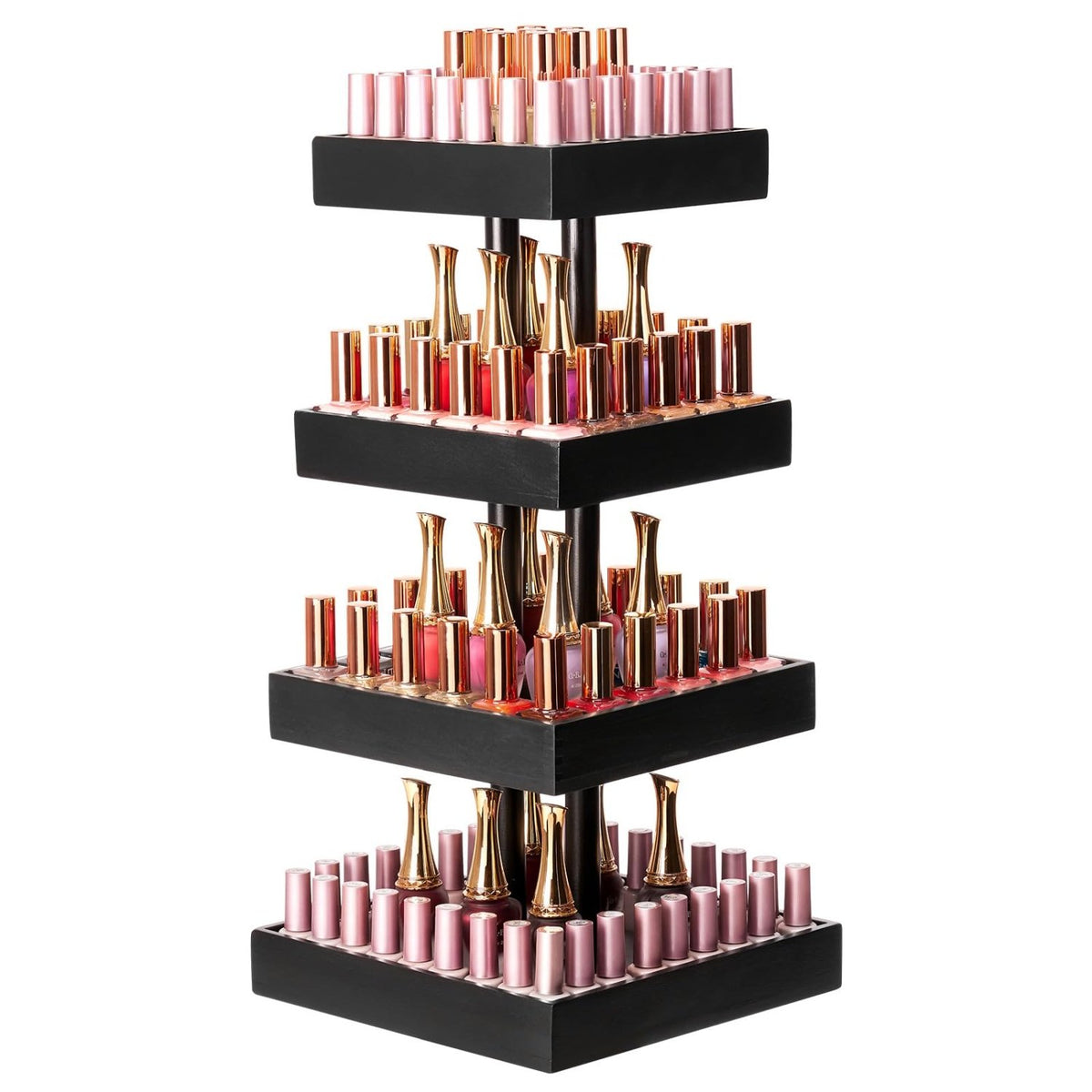 Homde 360° Rotating Nail Polish Organizer, 4-Tier Bamboo Display Rack-Black-2-Homde