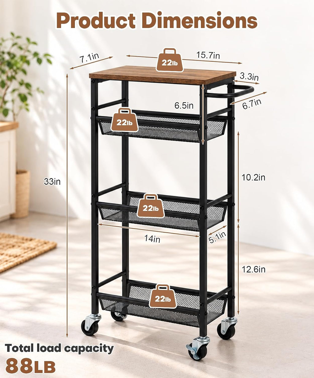 Homde Slim Rolling Storage Cart: 7.1 inch Wide for Narrow Kitchen Spaces - 2-Homde