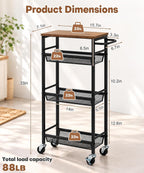Homde Slim Rolling Storage Cart: 7.1 inch Wide for Narrow Kitchen Spaces - 2-Homde