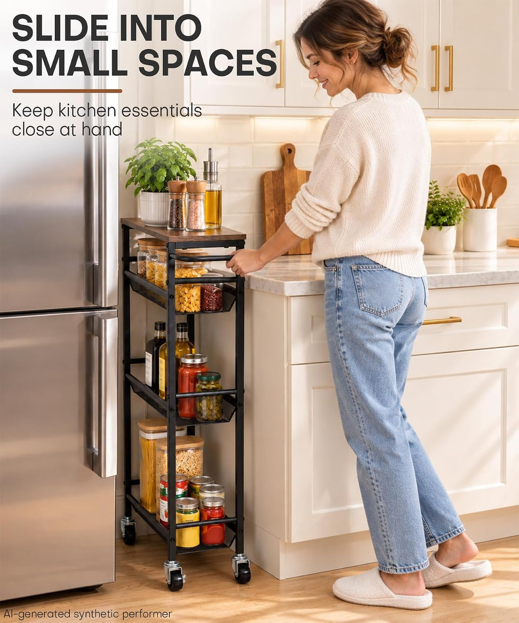 Homde Slim Rolling Storage Cart: 7.1 inch Wide for Narrow Kitchen Spaces - 4-Homde