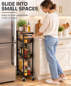 Homde Slim Rolling Storage Cart: 7.1 inch Wide for Narrow Kitchen Spaces - 4-Homde