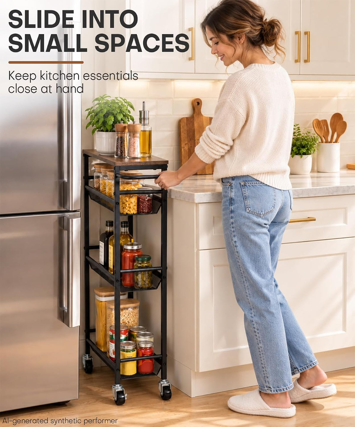 Homde Slim Rolling Storage Cart: 7.1 inch Wide for Narrow Kitchen Spaces - 4-Homde