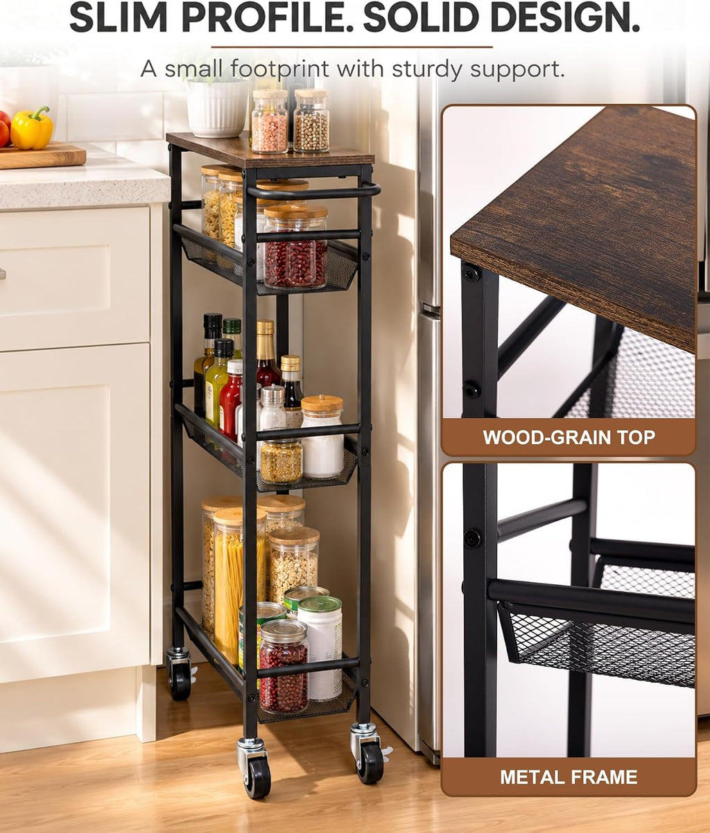 Homde Slim Rolling Storage Cart: 7.1 inch Wide for Narrow Kitchen Spaces - 8-Homde