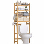 Homde 4-Tier Over The Toilet Storage Rack with Baskets and Tissue Holder-Natural-1-Homde