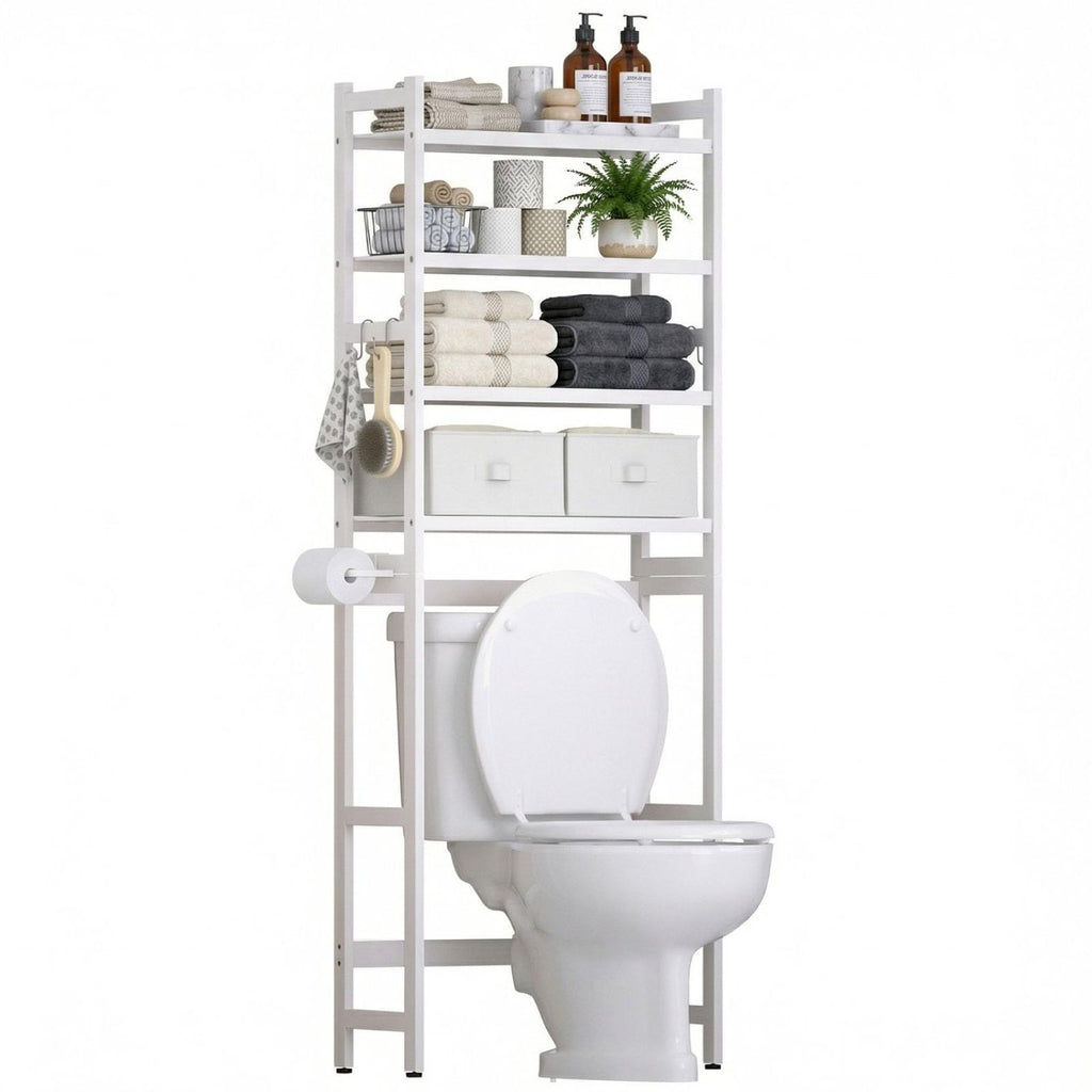 Homde 4-Tier Over The Toilet Storage Rack with Baskets and Tissue Holder-White-3-Homde