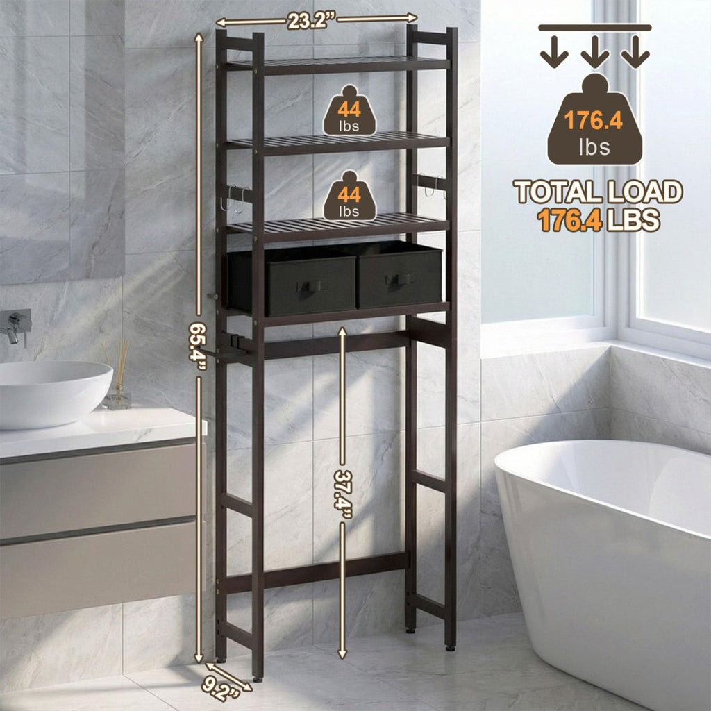 Homde 4-Tier Over The Toilet Storage Rack with Baskets and Tissue Holder-Brown-26-Homde