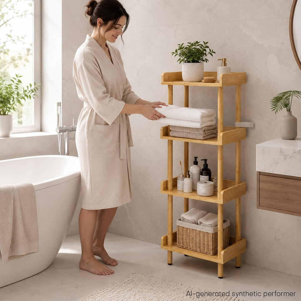 Homde 4-Tier Bamboo Storage Shelf: 176 lbs Sturdy Entryway Modern Organizer - 2-Homde