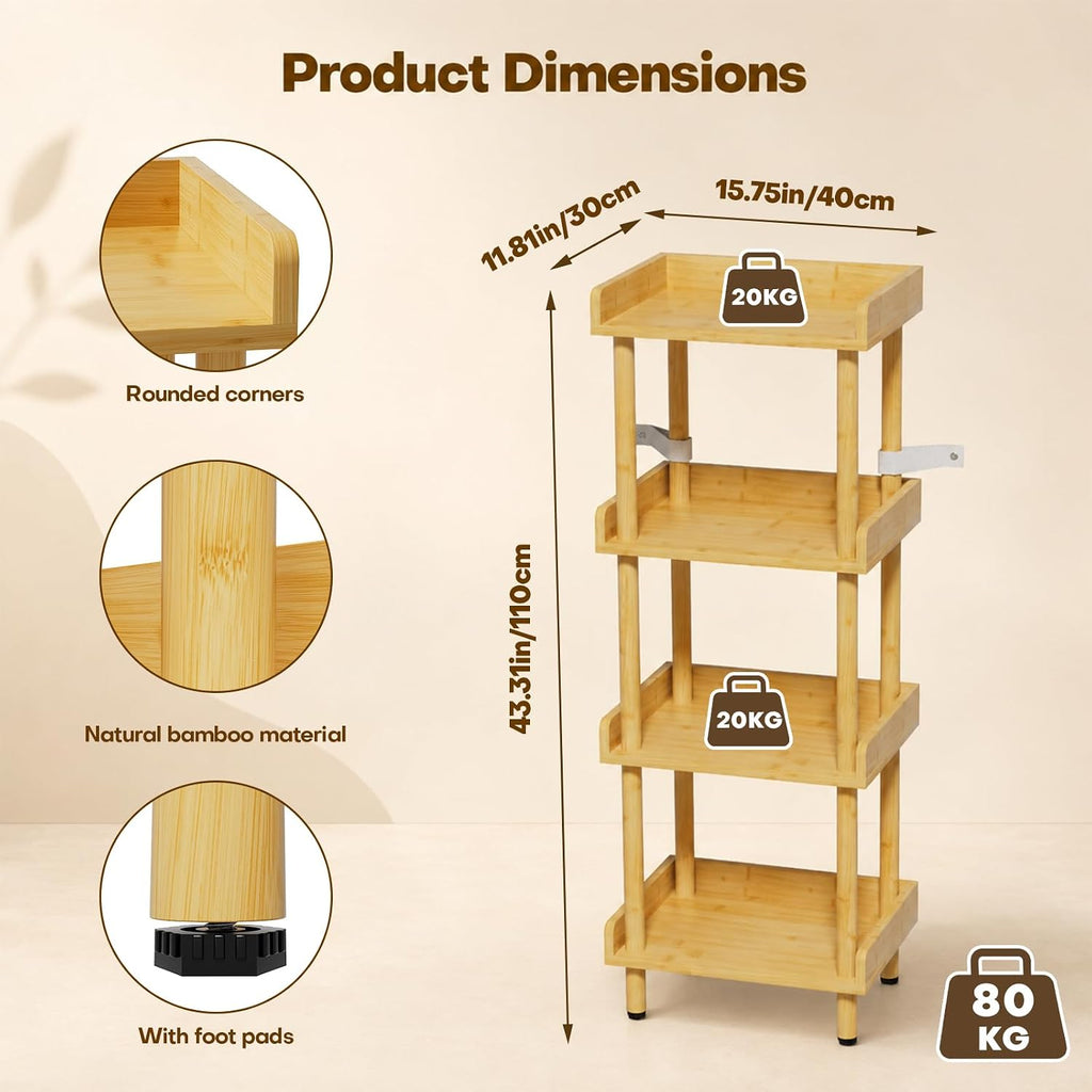 Homde 4-Tier Bamboo Storage Shelf: 176 lbs Sturdy Entryway Modern Organizer - 3-Homde