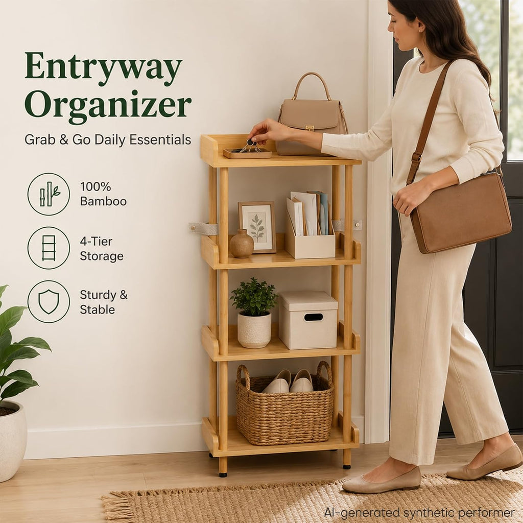 Homde 4-Tier Bamboo Storage Shelf: 176 lbs Sturdy Entryway Modern Organizer - 4-Homde