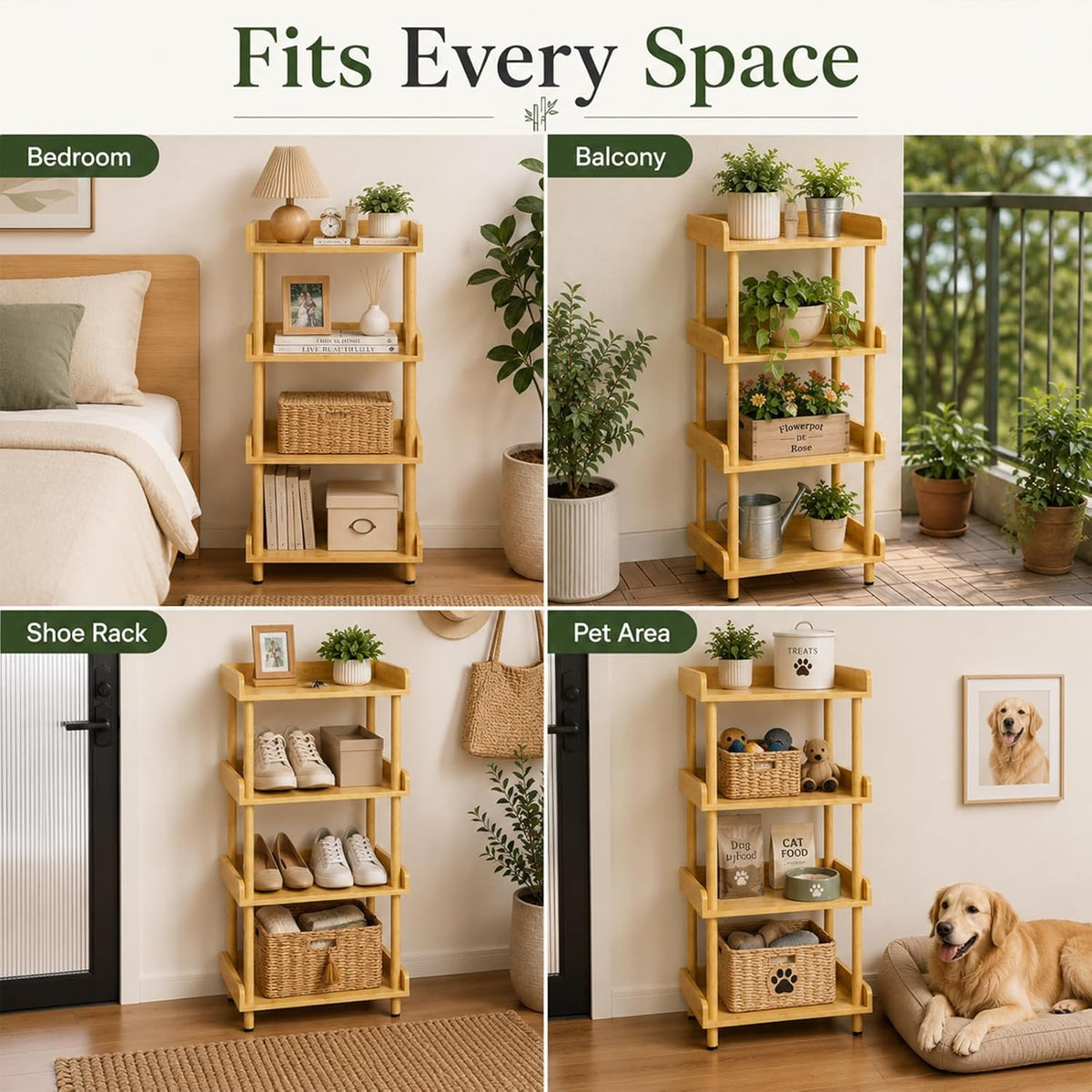 Homde 4-Tier Bamboo Storage Shelf: 176 lbs Sturdy Entryway Modern Organizer - 9-Homde