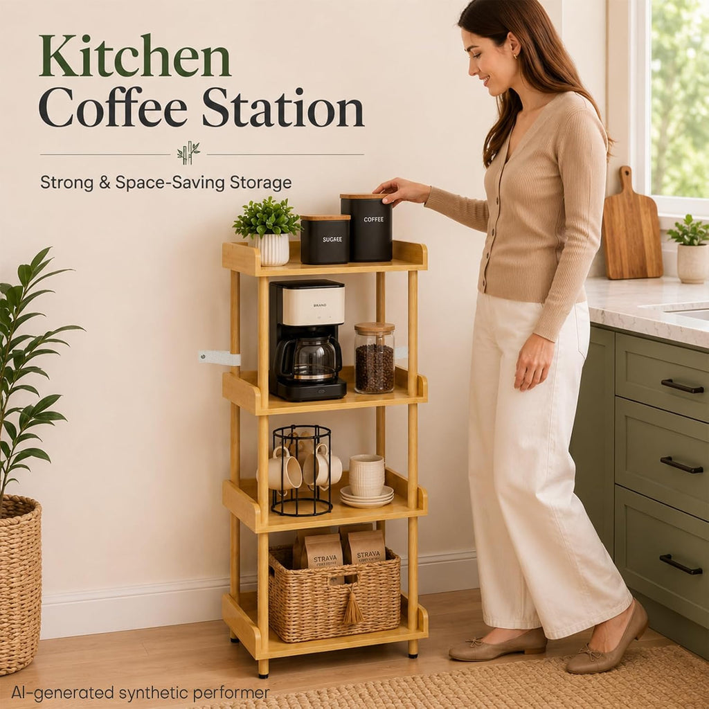 Homde 4-Tier Bamboo Storage Shelf: 176 lbs Sturdy Entryway Modern Organizer - 8-Homde