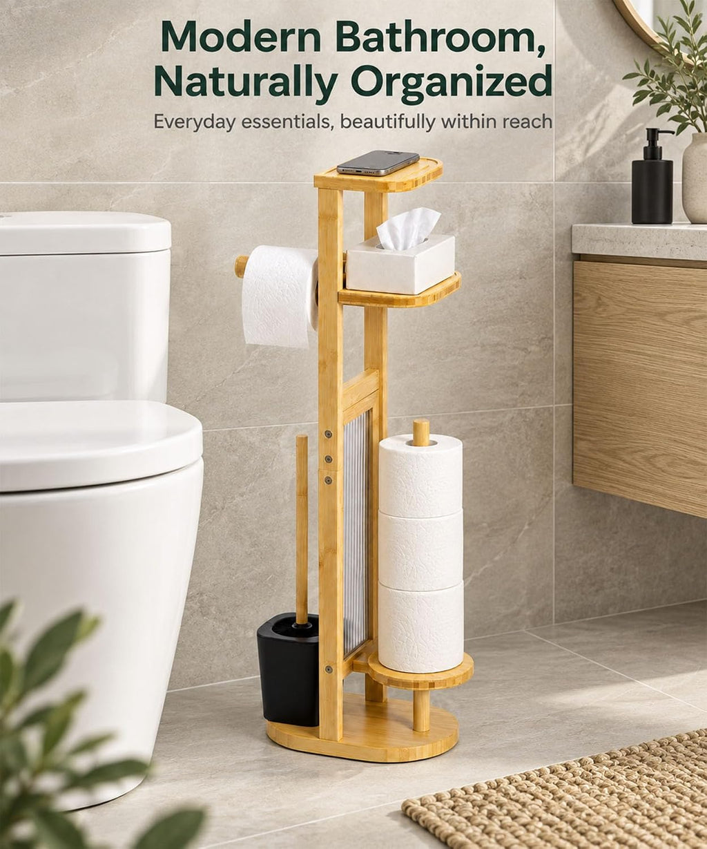 Homde Toilet Paper Holder Set: Storage for 4 Rolls and 2 Packs - 8-Homde
