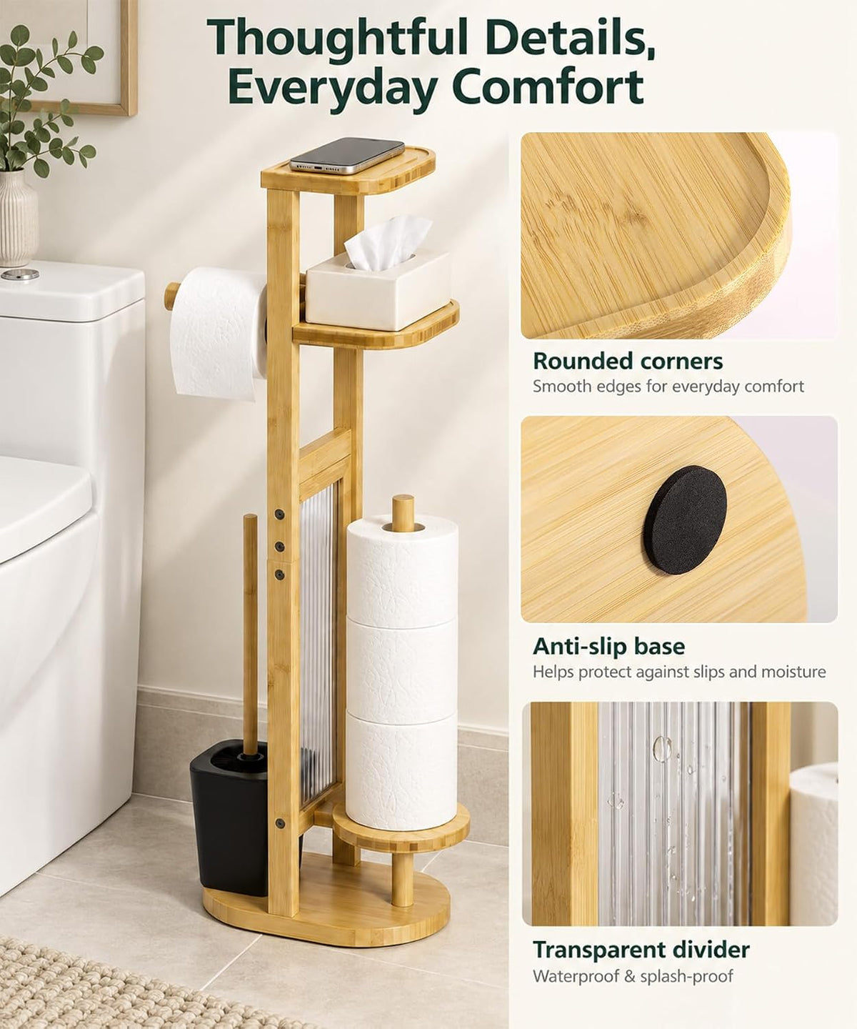 Homde Toilet Paper Holder Set: Storage for 4 Rolls and 2 Packs - 7-Homde
