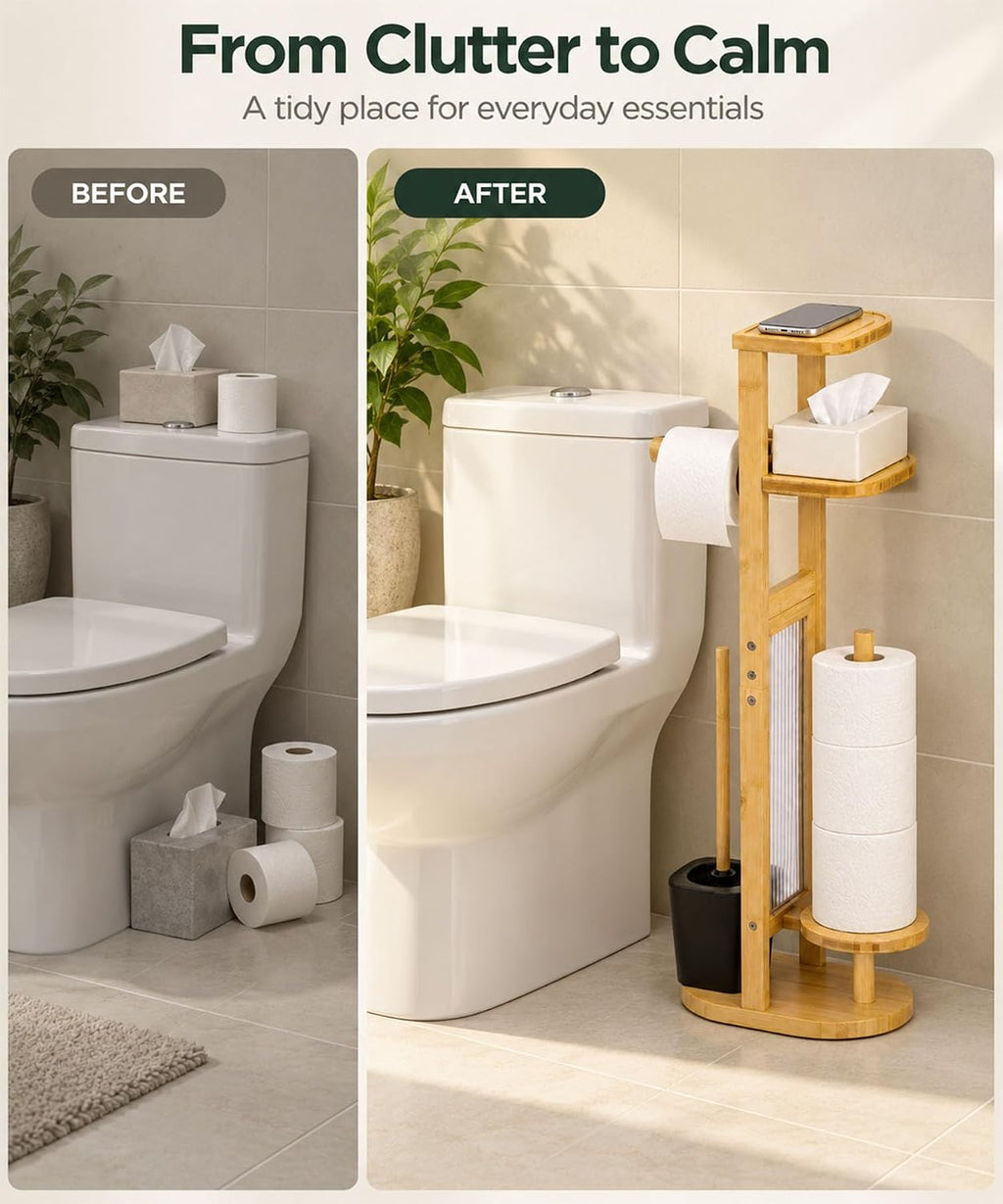 Homde Toilet Paper Holder Set: Storage for 4 Rolls and 2 Packs - 3-Homde