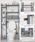 Homde Bamboo Over-the-Toilet Storage Rack with 2 Baskets and Adjustable Shelf-White-6-Homde