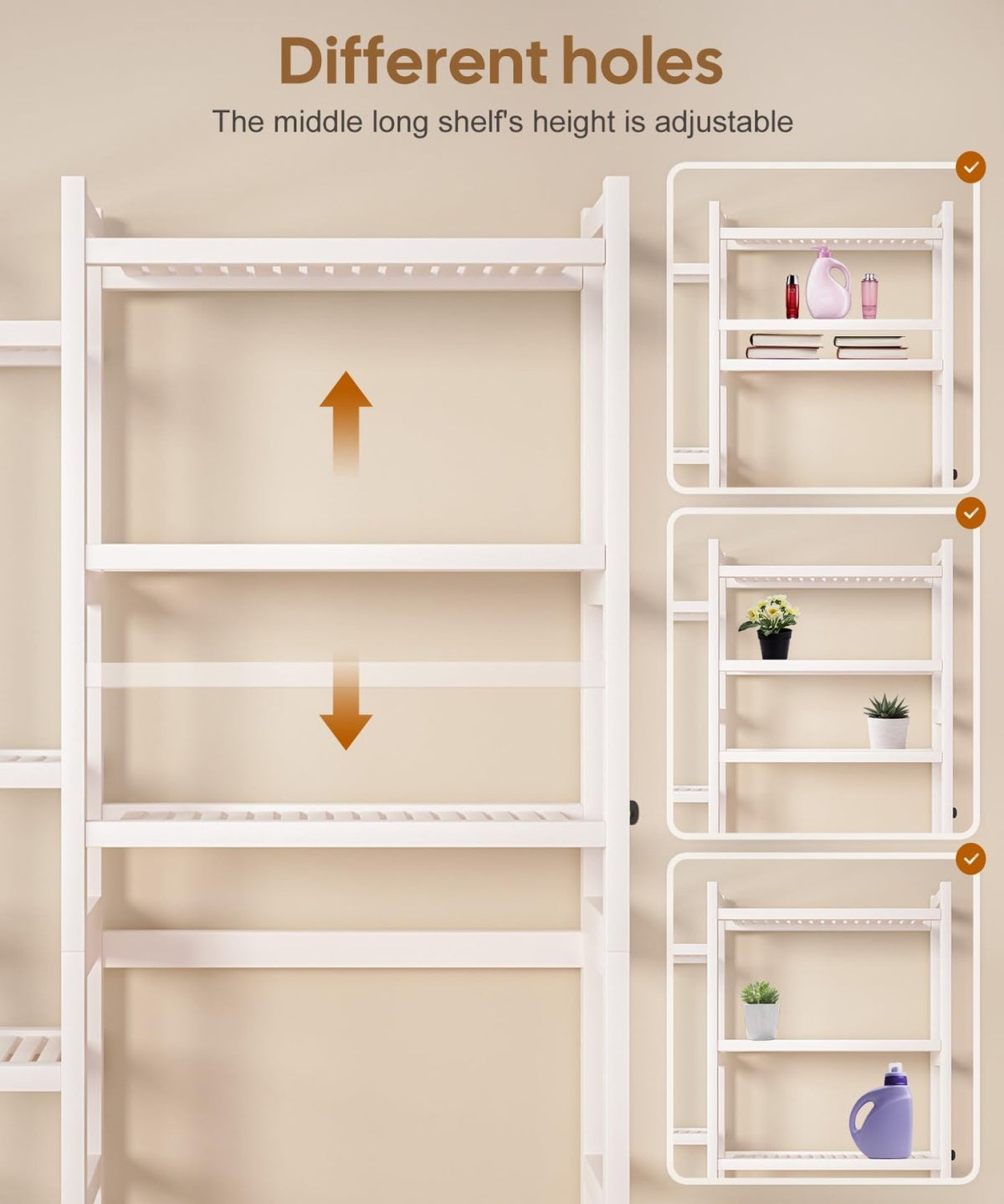 Homde Bamboo Over-the-Toilet Storage Rack with 2 Baskets and Adjustable Shelf-White-19-Homde