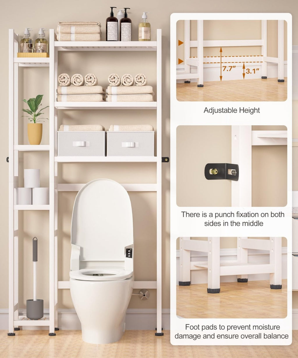 Homde Bamboo Over-the-Toilet Storage Rack with 2 Baskets and Adjustable Shelf-White-18-Homde