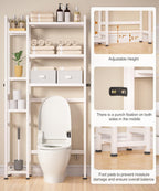 Homde Bamboo Over-the-Toilet Storage Rack with 2 Baskets and Adjustable Shelf-White-18-Homde