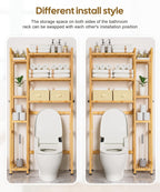 Homde Bamboo Over-the-Toilet Storage Rack with 2 Baskets and Adjustable Shelf-White-14-Homde