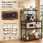 Homde 4-Tier Kitchen Bakers Rack with Power Outlet and Microwave Stand-Brown-8-Homde