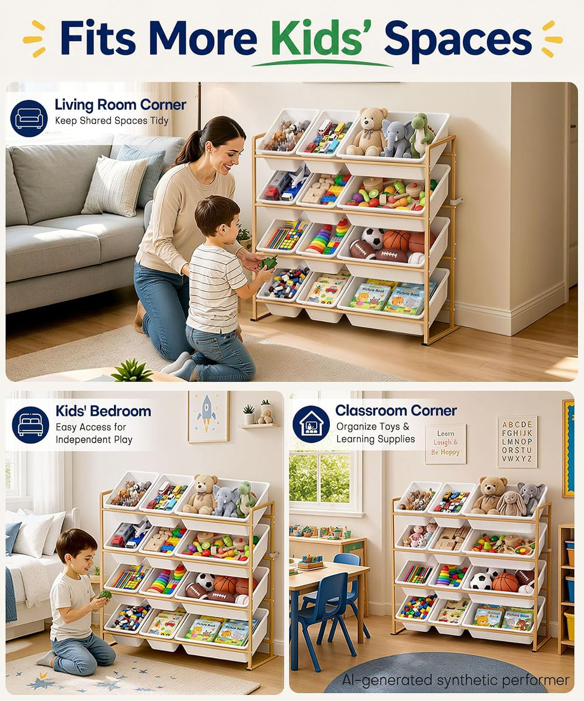 Homde Kids Toy Storage Organizer: 4-Tier Organized Shelf for Playroom - 4-Homde