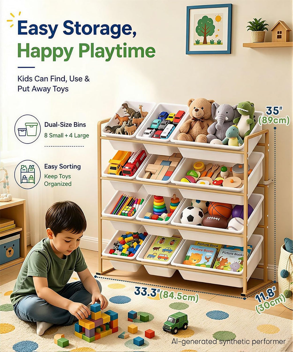 Homde Kids Toy Storage Organizer: 4-Tier Organized Shelf for Playroom - 3-Homde