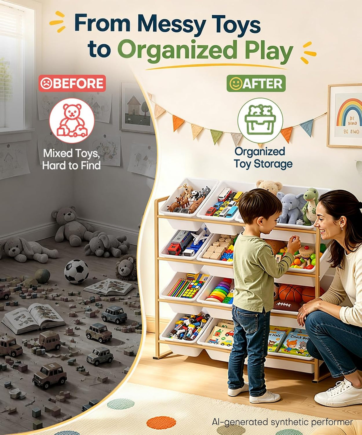 Homde Kids Toy Storage Organizer: 4-Tier Organized Shelf for Playroom - 2-Homde